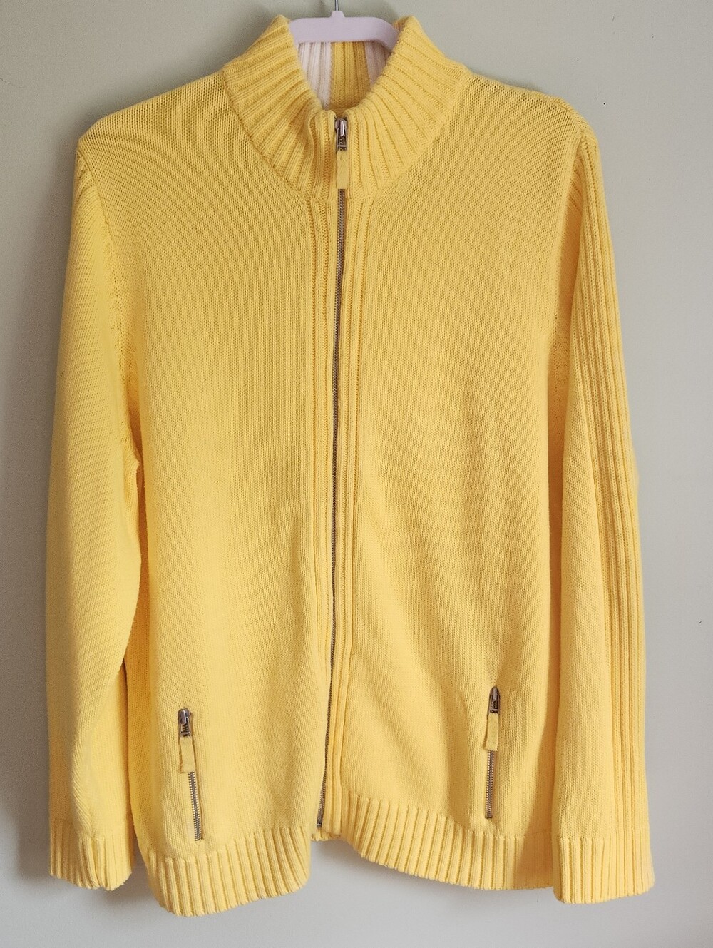 Lands’ End Lemon Yellow Zip L/S 100% Cotton Sweater Cardigan Size: 2XL 20/22W Gr